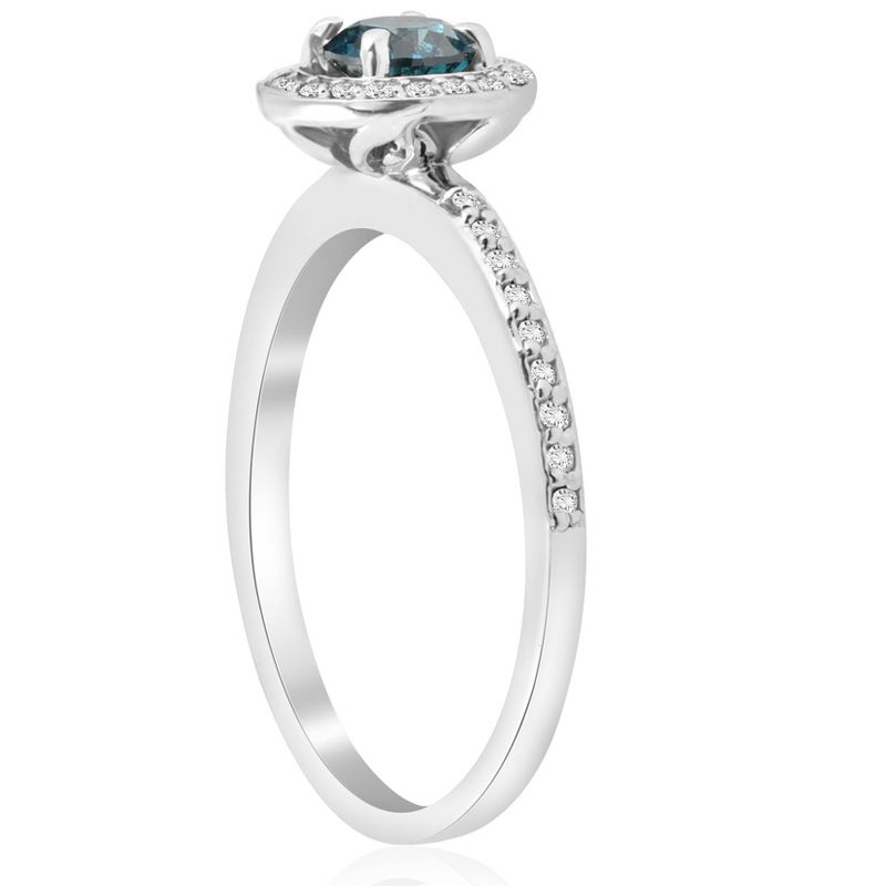 Pompeii3 3/4ct Blue Diamond Halo Ring 14K White Gold, 2 of 5