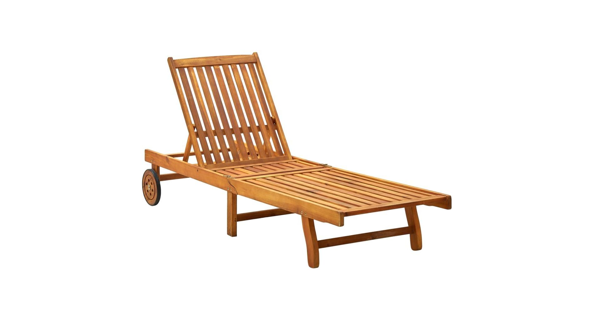vidaXL Acacia Wood Sun Lounger with Gray Check Cushion - Adjustable Outdoor Chaise Lounge Chair for Patio, Garden, Poolside