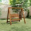 HOMLUX 2 Seat Outdoor Porch Swing Bench Meranti Wood Chair with Stand, Hardwood Frame - 2 of 4