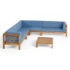 Christopher Knight Home Julie 6 Piece V-Shape Outdoor Acacia Wood Sectional Set with Coffee Table and Cushions - 2 of 4