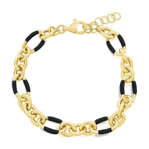 Bella Silver Sterling Silver, Black Enamel Bracelet - Gold Plated - Black - 7+1 Inch - 1 of 2