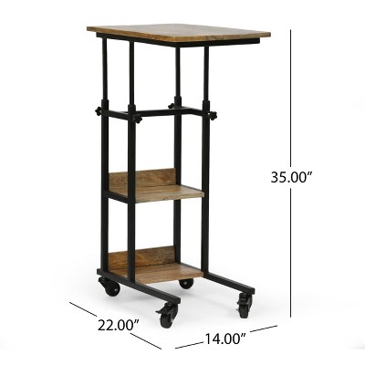 Amlin Adjustable Height Natural Mango Wood and Black Metal C-Shaped Side Table