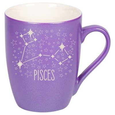 100 North Zodiac 10 Ounce Passion Purple Metallic Finish, Comfortably Fits Your Hands, New Bone China Coffee Tea Cup Mug, Pisces