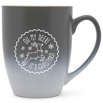 Elanze Designs Oh My Deer! It Is Christmas! Two Toned Ombre Matte Gray and White 12 ounce Ceramic Stoneware Coffee Cup Mug