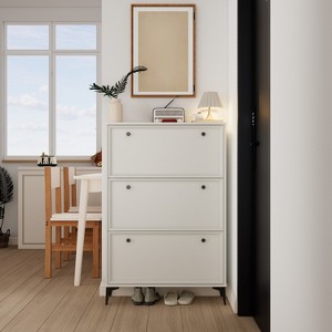 Modern Shoe Cabinet with 3 Flip Drawers, Slim Shoe Storage Organizer, Freestanding Hidden Shoe Rack for Entryway, Hallway, Living Room - 1 of 4
