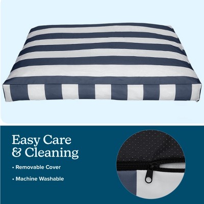 Navy and White Striped Canvas Orthopedic Outdoor Dog Bed