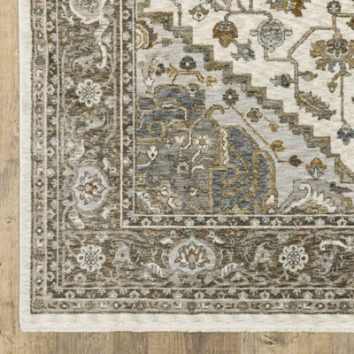 Ivory and Gold Traditional Synthetic 4' x 6' Area Rug