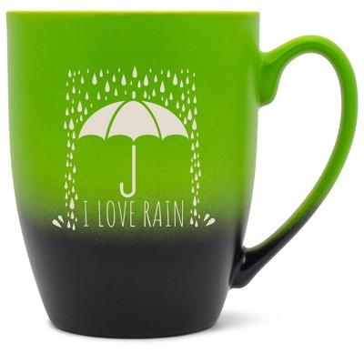 Elanze Designs I Love Rain 12 Ounce Ceramic Laser-Etched Engraved Drinkware Mug, Green and Black Ombre