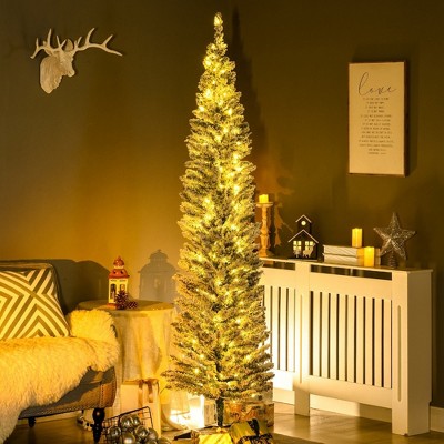Whisen 7FT Prelit Slim Artificial Christmas Tree with 210 LED Lights and 499 Tips - Green