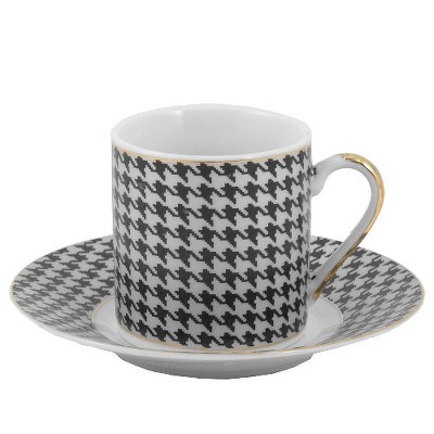 Classic Retro Colorful Houndstooth Espresso Demitasse Set 12 Pieces