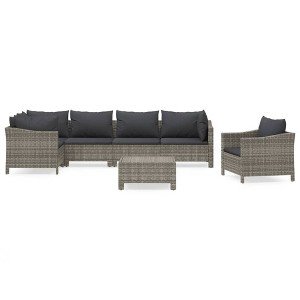 vidaXL 7 Piece Patio Lounge Set with Cushions Gray Poly Rattan - 1 of 4