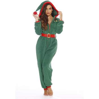#followme Womens One Piece Christmas Themed Adult Onesie Faux Shearling Hoody Winter Pajamas