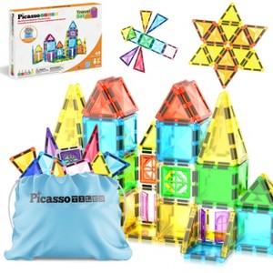 PICASSO-TILES Magnetic Tiles for Kids, Construction STEM Building Blocks Educational Toy, Travel Size - 1 of 4