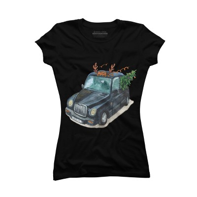 Junior's Design By Humans Christmas Cab By ValerieShephard T-Shirt