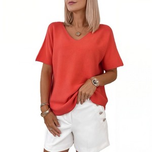 Women's v-Neck Short Sleeve Knit Top - Relaxed Casual Summer