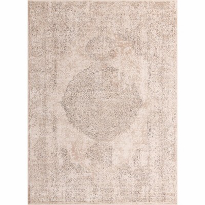 Ivory Medallion Easy-Care 9'x12' Rectangular Synthetic Rug