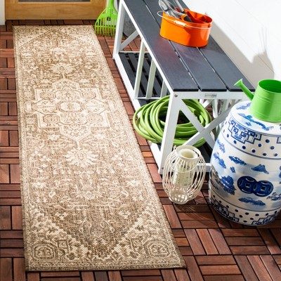 Cream and Beige Synthetic Medallion Runner Rug, 2'2" x 12'