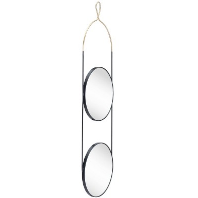 Contemporary Black and Gold Round Double Mirror with Metal Frame