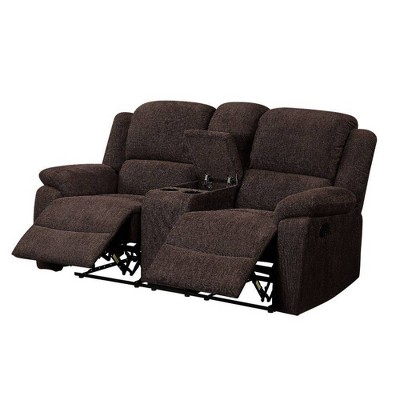 Madden Dark Brown Chenille Tufted Reclining Loveseat with Cup Holder