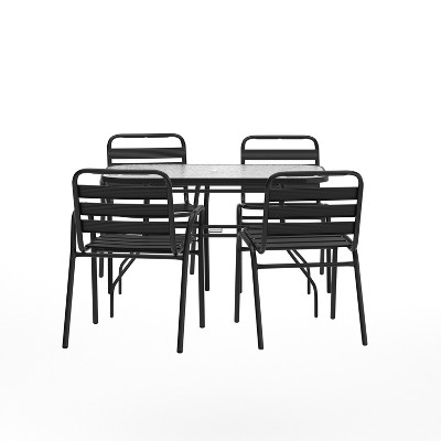 Flash Furniture Commercial Patio Dining Set with Table, 2 Chairs, and 2 Arm Chairs in Black