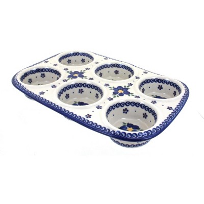 Blue Rose Polish Pottery Spring Blossom Muffin Pan