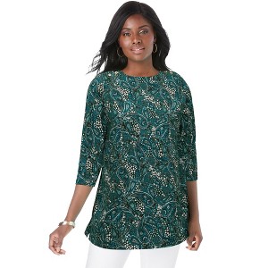 Jessica London Women's Plus Size Stretch Cotton Boatneck Tunic - 1 of 4