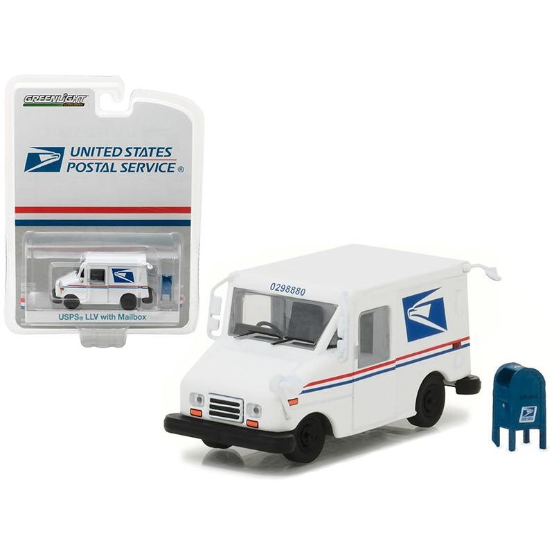 "United States Postal Service" (USPS) Long Life Postal Mail Delivery (LLV) & Mailbox Accessory 1/64 Diecast Model Greenlight, 1 of 4