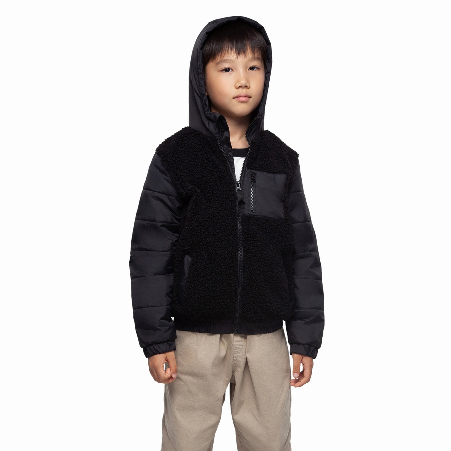 Куртка Rokka&Rolla High Pile Fleece Bomber Jacket-New Black, size 6-7 для мальчиков, цвет: Чёрный — фото 5