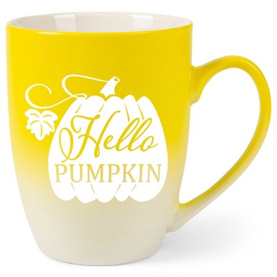 Elanze Designs Hello Pumpkin Two Toned Ombre Matte Yellow and White 12 ounce Ceramic Stoneware Coffee Cup Mug