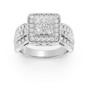 GILDED 1 CTTW Lab Grown Diamond Fashion Square Ring in Sterling Silver, Size 7 - 1 of 4