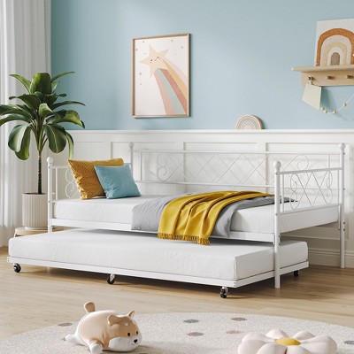 Whizmax Twin Metal Daybed with Trundle, Space Saving Trundle Sofa Bed for Living Room, Bedroom and Guest Room