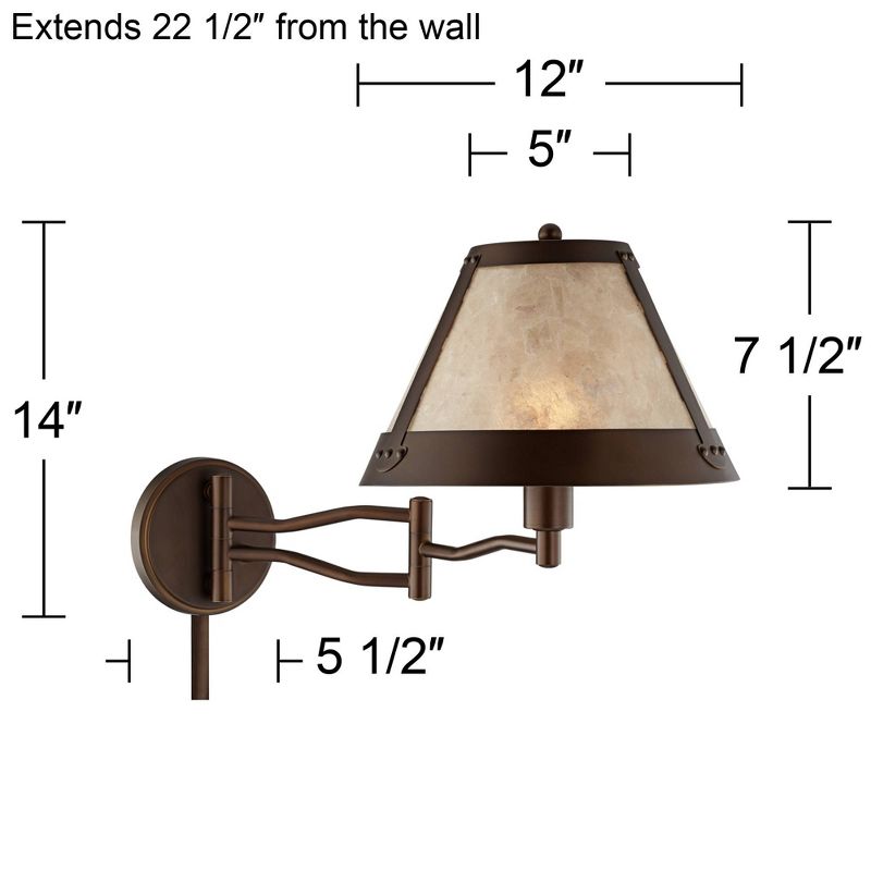 Franklin Iron Works Samuel Rustic Farmhouse Swing Arm Wall Lamp Bronze Plug-in Light Fixture Natural Mica Shade for Bedroom Bedside Living Room House, 4 of 8