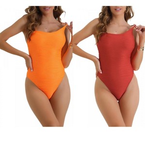 INSPIRE CHIC Women's Strappy Ribbed Monokini Adjustable Spaghetti Straps Triangle Bottoms Bikini Swimwear 2 Sets - 1 of 4