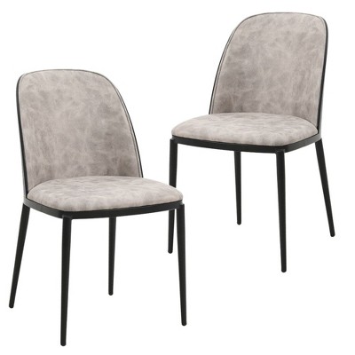 LeisureMod Tule Dining Side Chair with Velvet Seat and Black Powder-Coated Steel Frame Set of 2
