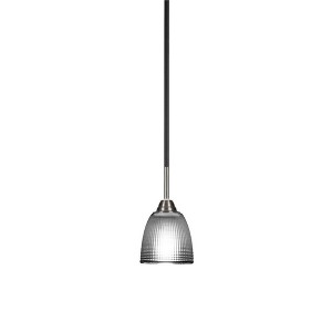 Toltec Lighting Paramount 1 - Light Pendant in  Matte Black/Brushed Nickel with 5" Clear Ribbed Shade - 1 of 1