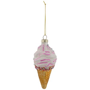 Northlight 4" Vanilla Ice Cream Cone Glass Christmas Ornament - 1 of 4