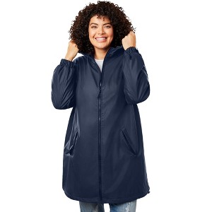 Woman Within Plus Size Hooded Slicker Raincoat - 1 of 4