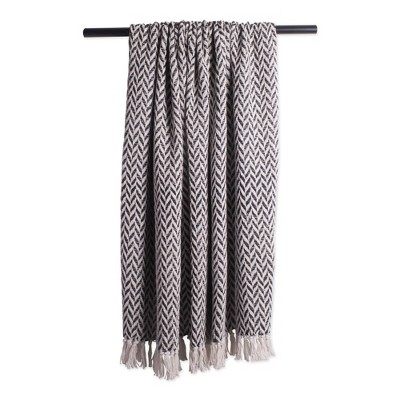 Black and White Cotton Zig-Zag Throw Blanket with Fringe