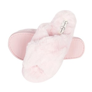 Jessica Simpson Womens Cross Band Plush Slide Slipper Slide - 1 of 4