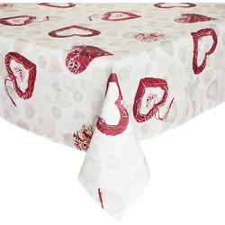 Okuna Outpost Valentine's Tablecloth with Red Hearts, Plastic Table Cover Rustic Farmhouse Design, 52 x 52 in