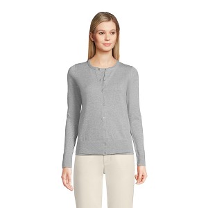 Lands' End Women's Fine Gauge Cotton Cardigan Sweater - 1 of 4
