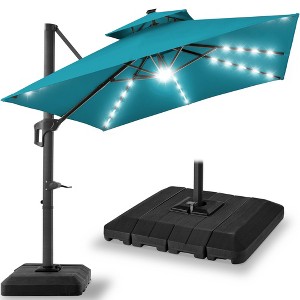 Best Choice Products 10x10ft 2-Tier Square Outdoor Solar LED Cantilever Patio Umbrella w/ Base Included - 1 of 4