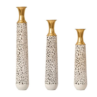 Infurnic Decorative Vases 3PCS Twigs Dried Flowers Antique Worn Vases, High Independent Stand for Living Room, Entryway, White, 20.87"*7.87"*35.87
