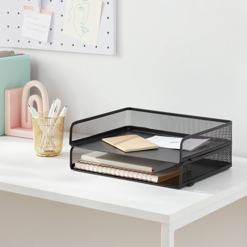 Mesh Stacking Letter Tray with Wide Side Opening Black - Brightroom&#8482;, 3 of 7