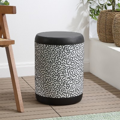 Indi 17.75" Black and White Concrete Geometric Drum Outdoor Accent Table