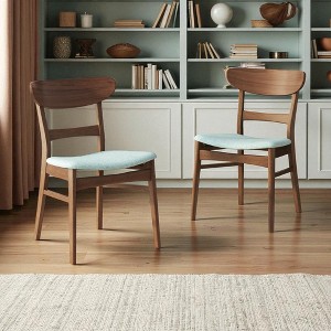 Set of 2 Mid-Century Modern Upholstered Dining Chairs with Rubberwood Legs, Cushioned Seat and Back, Accent Chairs for Kitchen or Dining Room - 1 of 4