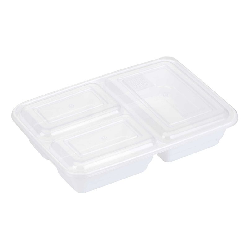 GoodCook Meal Prep 3 Compartment Rectangle White Containers + Lids - 10ct, 4 of 9