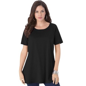 Roaman's Women's Plus Size Swing Ultimate Tee With Keyhole Back - 1 of 4