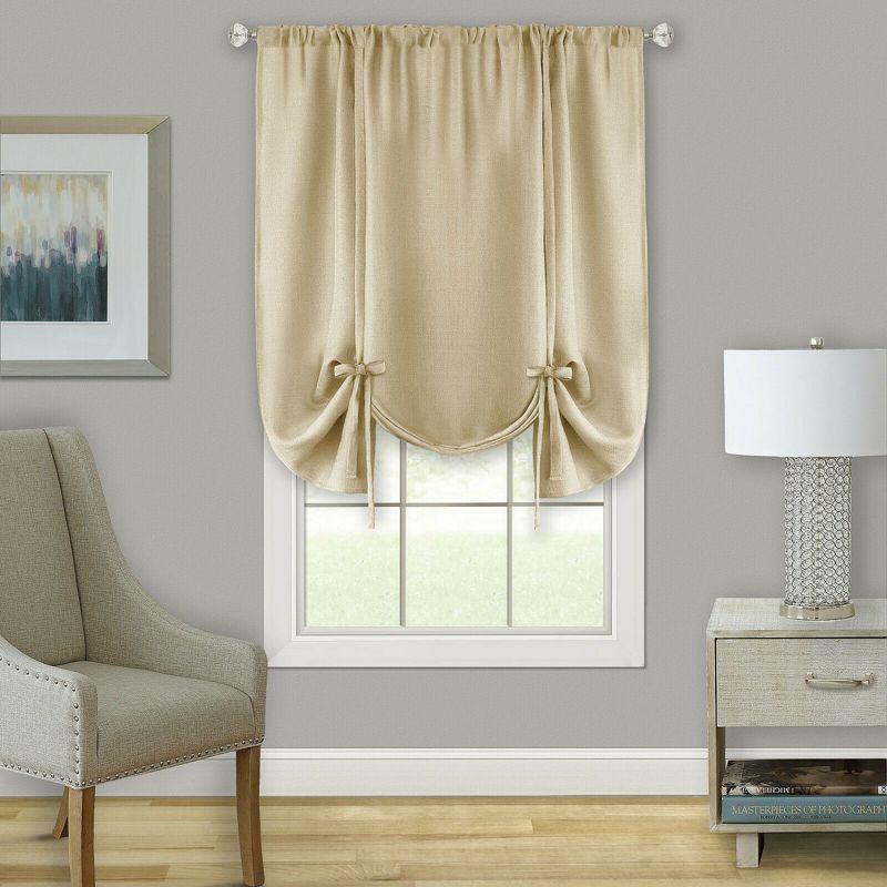 Kate Aurora Shabby Linen Farmhouse Sheer Flax Curtain Tie Up Single Window Curtain Shade, 1 of 2