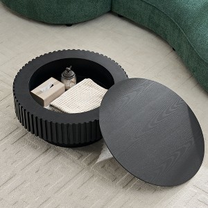 Airsurfer Circular Charcoal Black Coffee Table Modern Round Storage Coffee Table Living Room Centerpiece for Stylish Living Room Organization - 1 of 4